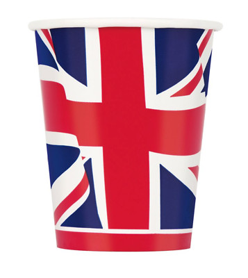8 x Großbritannien Union Jack Flagge Papier Party Tassen Britisches Geschirr Jubiläum