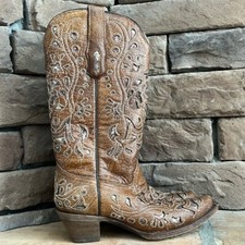Corral Vintage Cracked Leather Glitter Inlay Snip Toe Western Cowboy Boots 7M