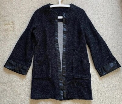 Zara Collection Bell Sleeve Knit Cardigan Faux Leather Trim