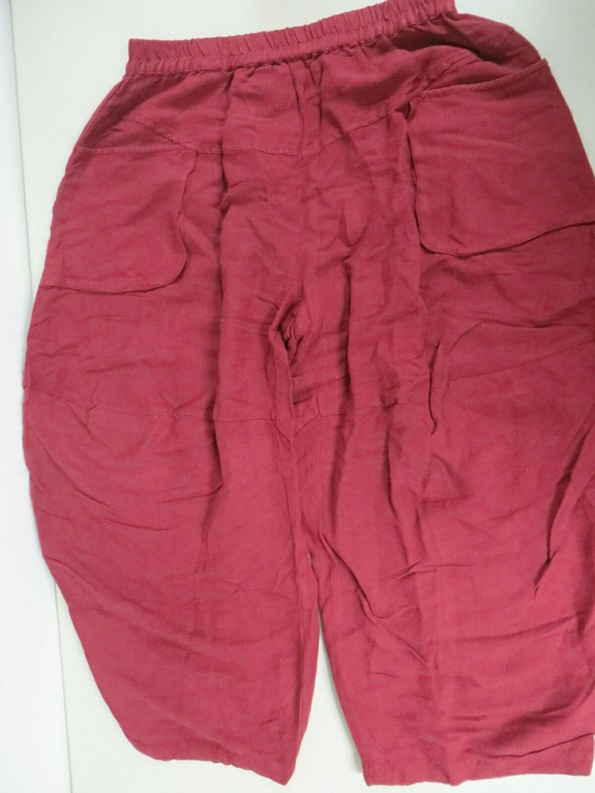NWT Nanjing Outline Linen blend Pockets Loose Pull-on Burgundy Capri Pants L