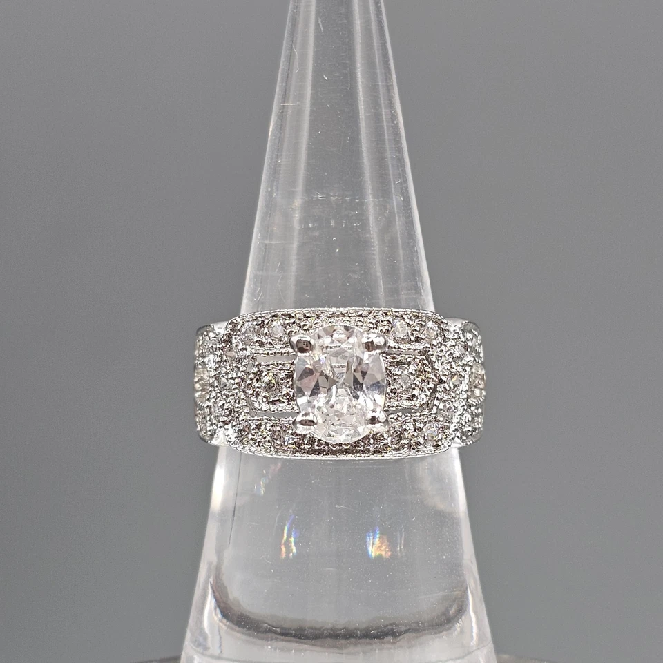 Anillo CWE Charles Winston Plata de Ley 925 Circonitas Cúbicas Art Deco Talla 6.75 Foto 2 de 4