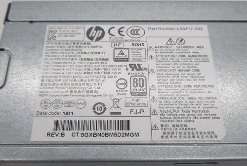 Fuente HP HP L08417-002 4-Pin 250W SFF  ProDesk 800 G4 Pavilion 590 - Retirado de Equipo en Uso Garantia 12 Meses