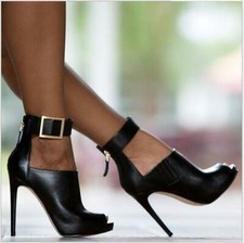 Casual Women's Peep Toe Stilettos High Heels Buckle Strap Zipper Party Shoes sz