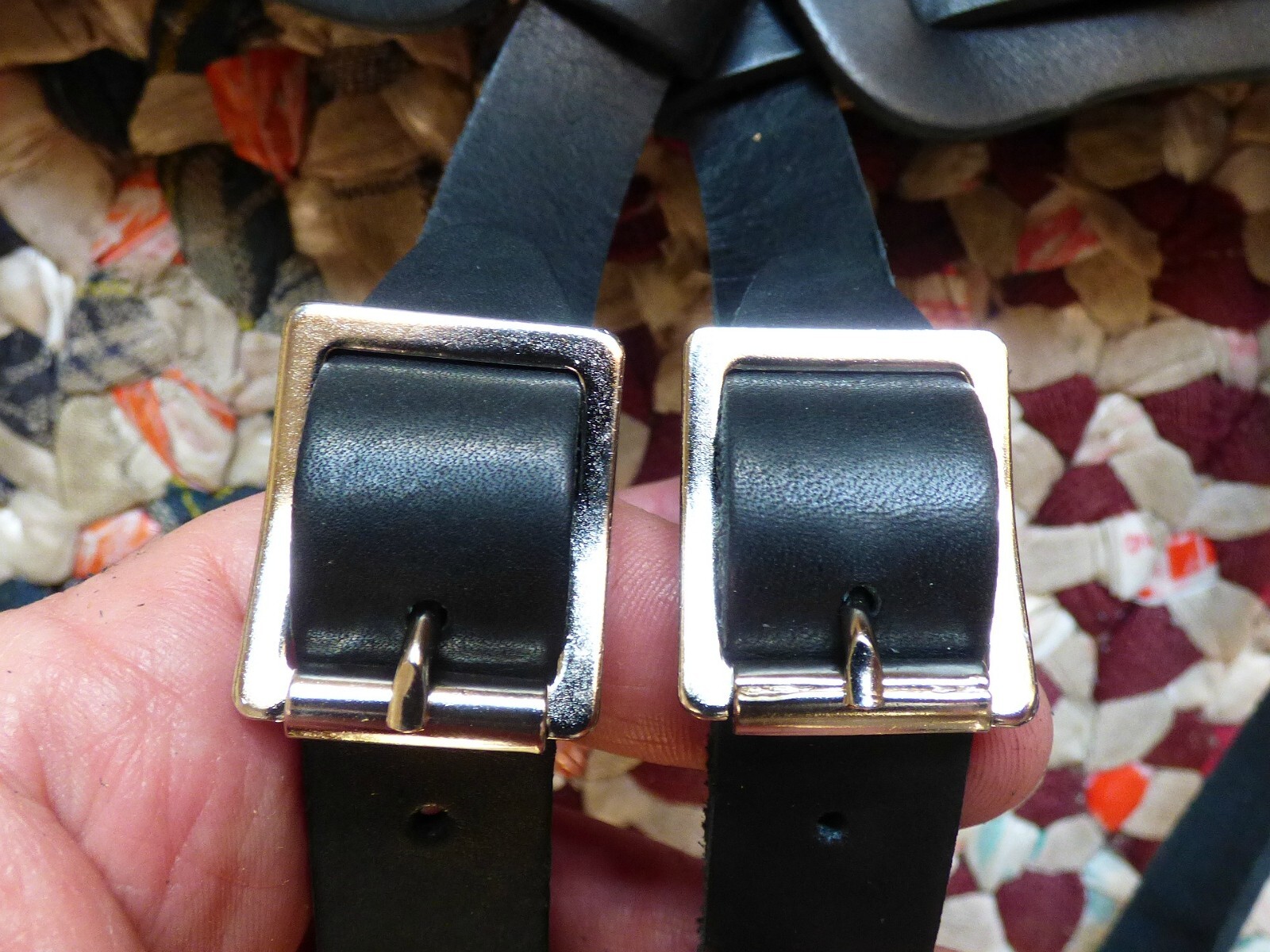 Brand new pair of black colored leather bindings for snowshoes