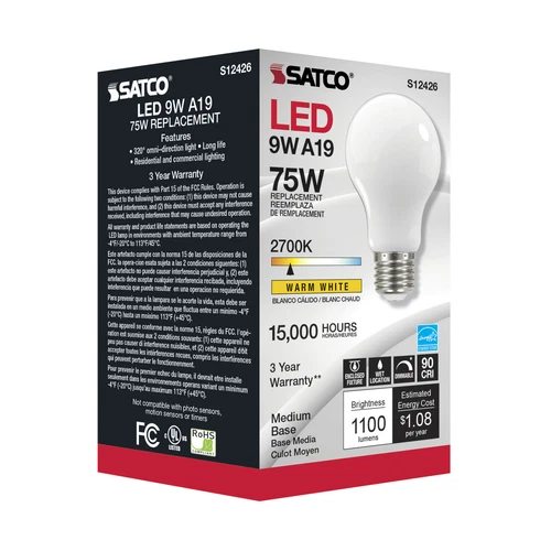 Satco S12426 LED Filament Bulb 120V 11W A19 Medium E26 Soft White 2700K Warm - Picture 3 of 6