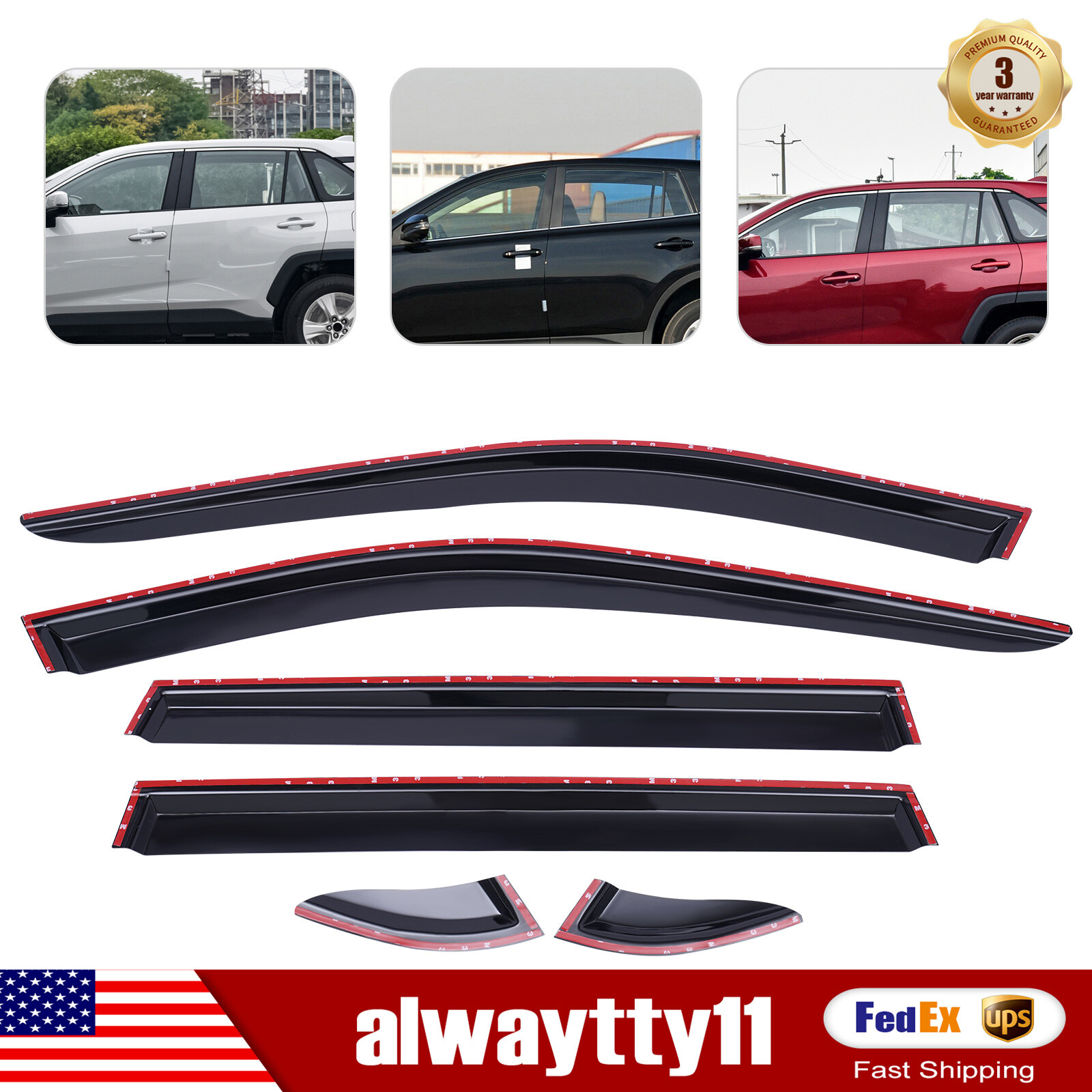6PCS For Toyota RAV4 2019 2020 2021-2023 Window Visor Vent Shades Sun Rain Guard