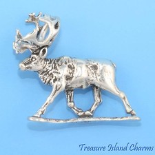 Caribou Reindeer Elk Deer Stag 3D 925 Solid Sterling Silver Charm MADE IN USA