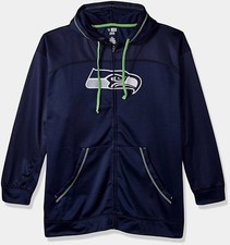 Seattle Seahawks Cool Base Full Zip Hoodie 2XL Navy Lime Green Majestic NFL