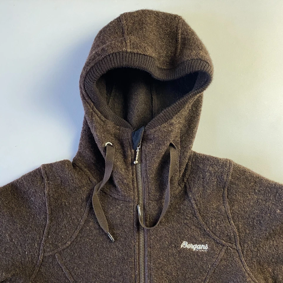 Bergans of Norway Myrull Lady Coat Womens XS Hooded Long Wool Jacket Brown $285 - Image 3 of 4