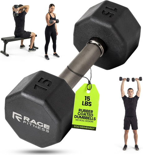 Rubber Coated Dumbbells - No Roll Design Easy-Grip Steel Knurled Handle, Weights - Picture 9 of 12
