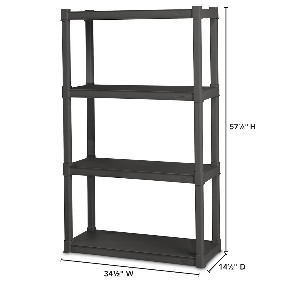 Sterilite 4 Shelf Unit Heavy Duty & Easy to Assemble Plastic Storage Unit, Gray - Image 3 of 4