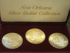 Morgan Silver Dollar Set 83O, 84O, 85O $ Uncirculated, Toned in Display Case