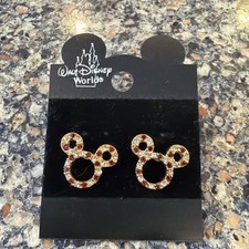 Authentic Disney Parks Mickey Mouse Cubic Zirconia Stud Earrings Red Stones NEW