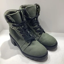 Maurices Green Canvas Lace Up Hiker Combat Boot Colby Block Heel Wmns Sz. 8M Exc