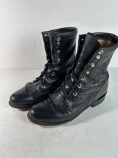 Justin L0506 Black Leather Lace Up Kiltie Western Roper Boots Size 5.5B USA