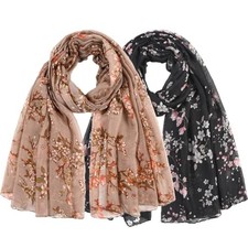 2 PCS Long Chiffon Sheer Scarf Fashion Silk Scarves 04-brown/Black