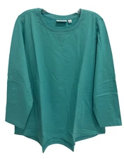 D&Co Active Long Sleeve Pullover Top Size 1XP Cotton Turquoise Denim & Co New