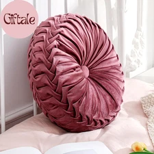 1 Pcs round Throw Pillows Decorative Velvet Pleated Throw Pillows 15'' Diameter 