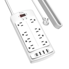 Surge Protector Power Strip - Flat Plug Extension Cord with 8 Outlets and 4 U...