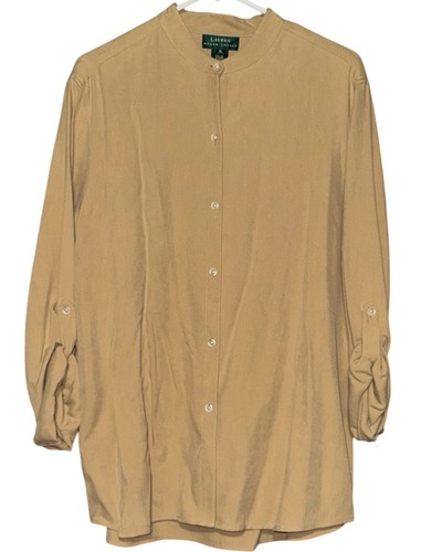 RALPH LAUREN Silk Camp Roll Tab Long Sleeve Button-Up Tunic Shirt Women’s XL NEW