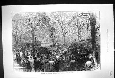 Alte 1872 Enthüllung Statue Sir Walter Scott Central Park New York Amer Victorian