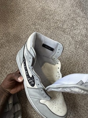Dior Nike Air Jordan 1 High Top White Gray Sneaker Logo Basketball Men