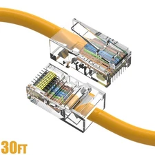 30FT Cat5e RJ45 Ethernet LAN Network UTP Cable Non-Booted Copper Wire Yellow