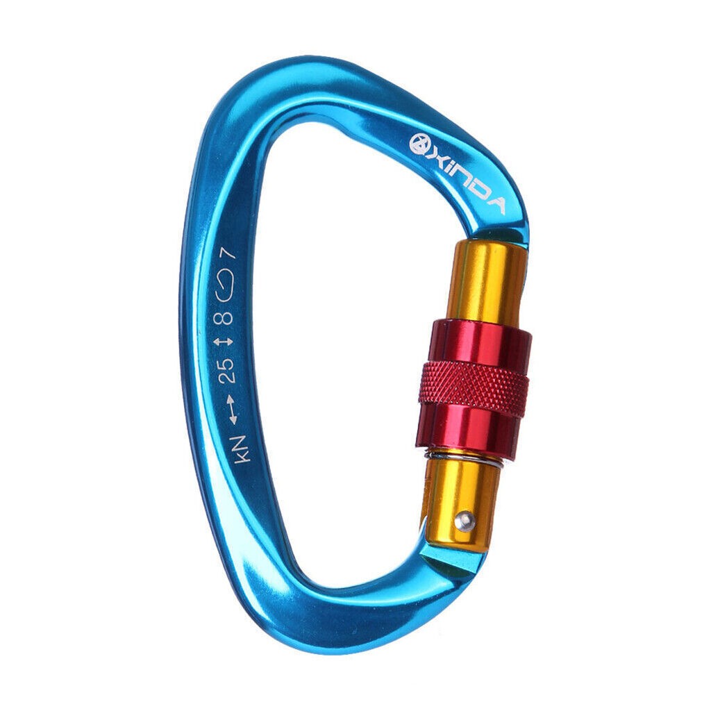 25KN Aluminum D-Shape Carabiner Screw Locking Hook Rock Climbing Caving Rescue