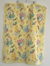 Vintage Care Bears Quilted Blanket Comforter 1980s Yellow Rainbow Stars Hearts