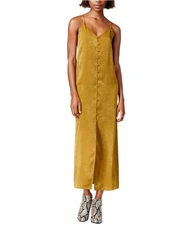 J.O.A. Womens Button-Down Slip Dress, goldenolive, M