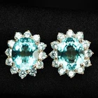 925 Sterling Silver Rose Gold Halo Earrings Alluring Sky Blue Aquamarine 8.15Ct