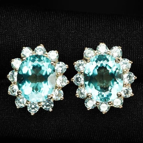 925 Sterling Silver Rose Gold Halo Earrings Alluring Sky Blue Aquamarine 8.15Ct