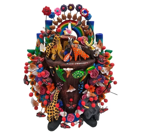 Vintage Luis Ferrano Mexican Tree of Life Clay Folk Art Noah Ark Animals READ