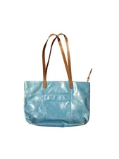 Hobo International Blue Glazed Leather Tote Bag Floral Lining Cecily Mini