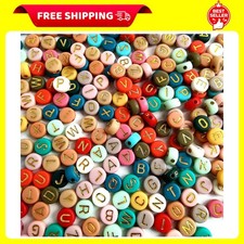 1000pcs 4x7mm Round Letter Beads Colorful Acrylic with Gold Letter Alphabet for