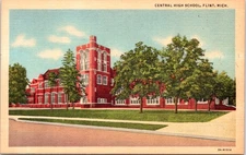 Central High School, FLINT, Michigan Linen Postcard - Curt Teich