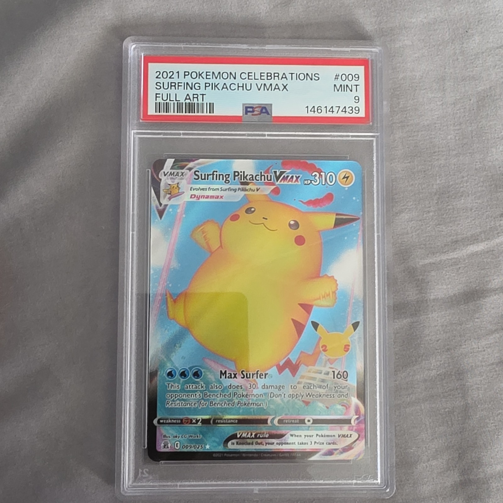 PSA 9 Surfing Pikachu VMAX 009/025 Celebrations 2021 English Holo Ultra Rare
