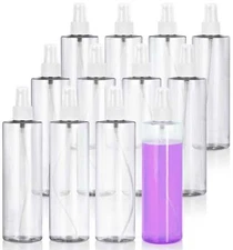 8 oz Clear Plastic Cylinder Bottle with White Fine Mist Spray