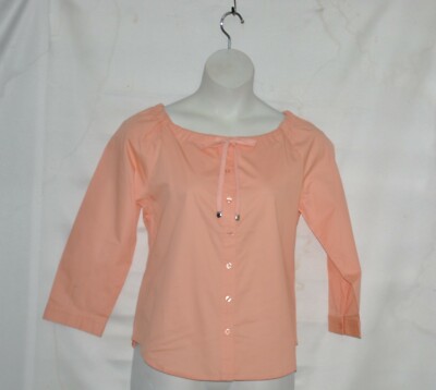 Linea by Louis Dell'Olio Peasant Blouse w/Drawstring Detail Size XS Melon Mist