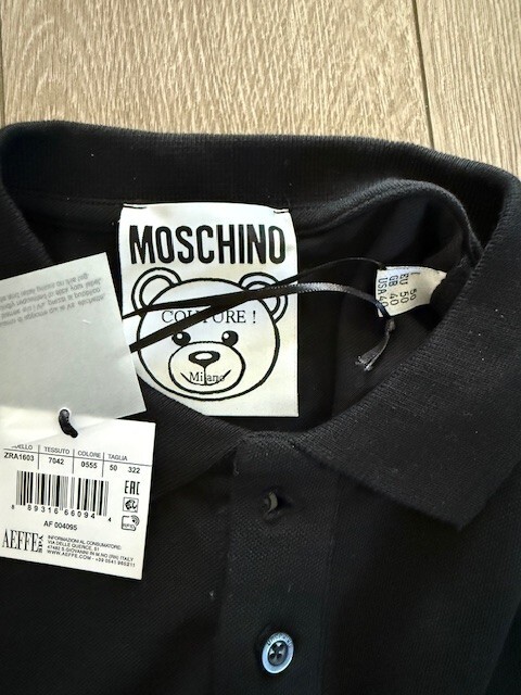 NWT MOSCHINO Couture Milano Teddy Bear Logo Men size Large IT50 Polo Shirt  Black