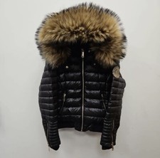 Holland Cooper Whistler Puffer Quilted Black Down Faux Fur Hood Jacket L Used