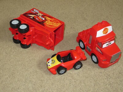 SUPER Disney Pixar Cars Rusteze semi truck + race car