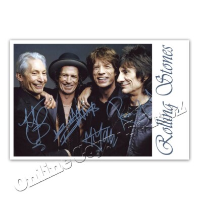 Rolling Stones Mick Jagger, Ron Wood, Keith Richards, Charlie Watts + Autogramm²