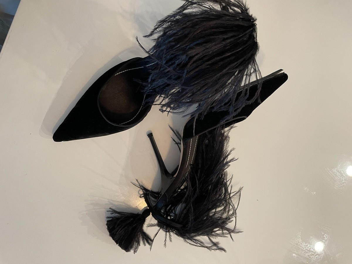 rene caovilla 40 black velvet ostrich feather heel | eBay