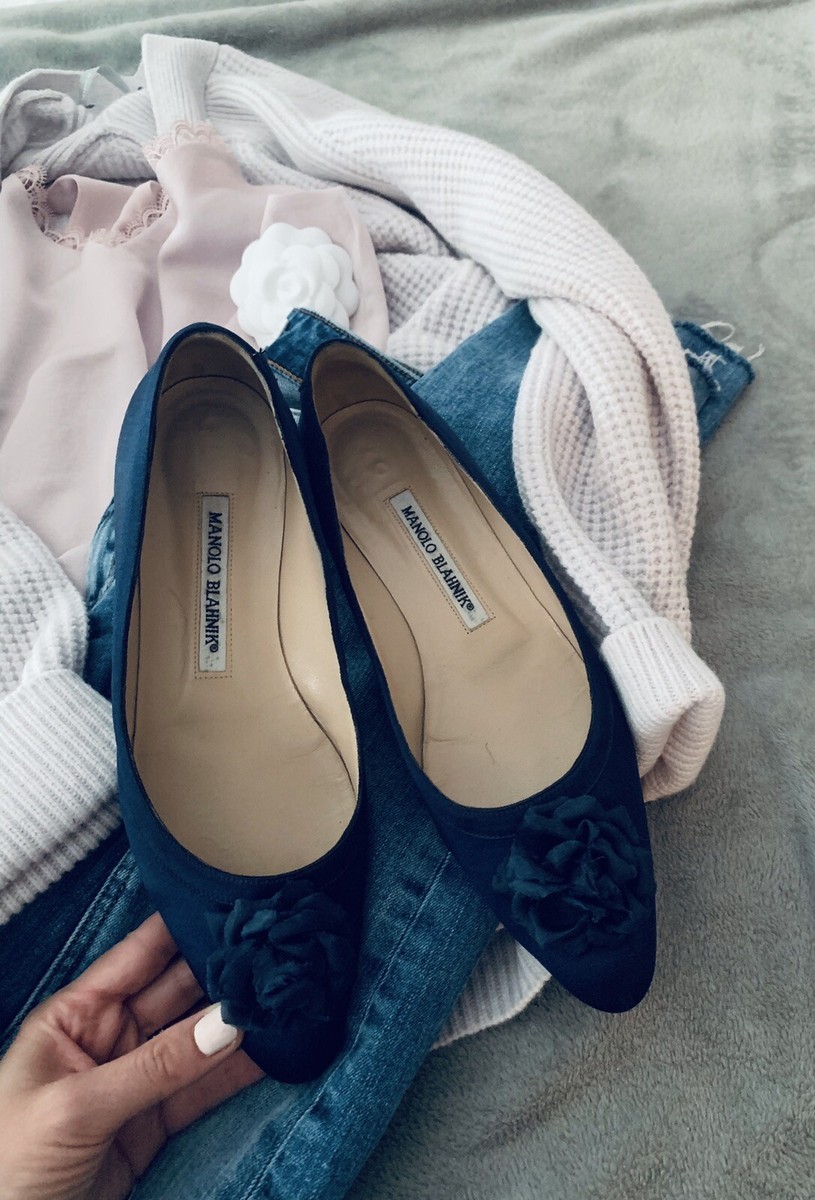 MANOLO BLAHNIK NAVY BLUE Satin Flats 36 | eBay