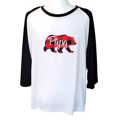 Christmas Sleep Top White w/ Black Sleeves Tee for Papa Bear Size L (NWT)