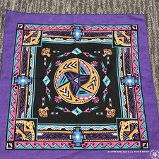 Vintage Aztec Style Bandana Handkerchief Made USA RN14193 Purple