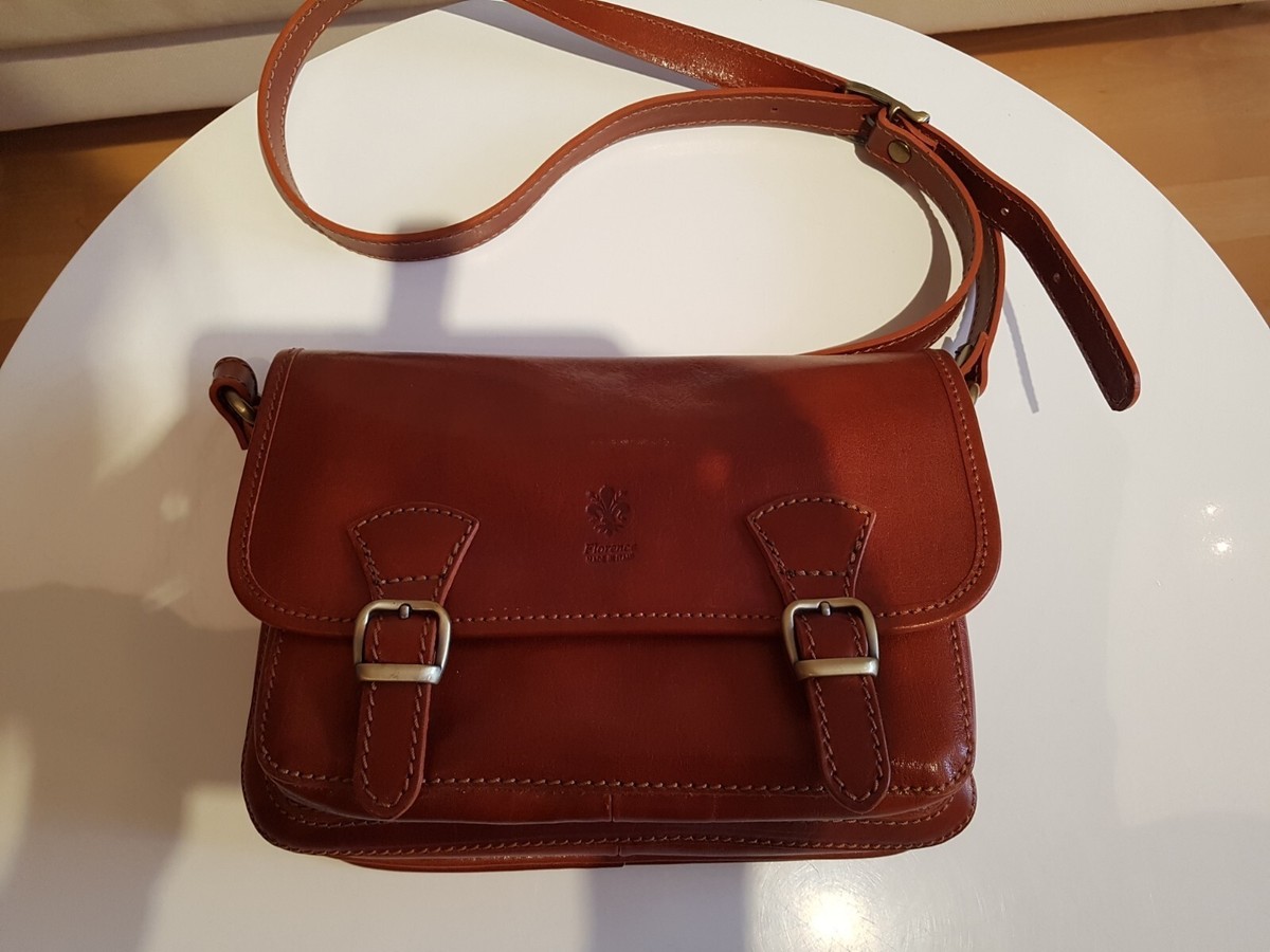 Damen Umhängetasche Leder Cognac Lia Biassoni NEU