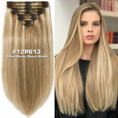 THICK Double Weft Human Hair Clip in Remy Human Hair Extensions Full Head Blonde