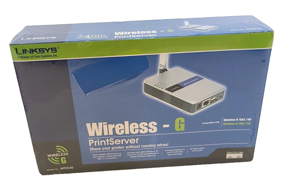 E-1 Linksys Wireless G Print Server Model WPS54G 2.4GHz 802.11g Brand New in Box - Image 3 of 4